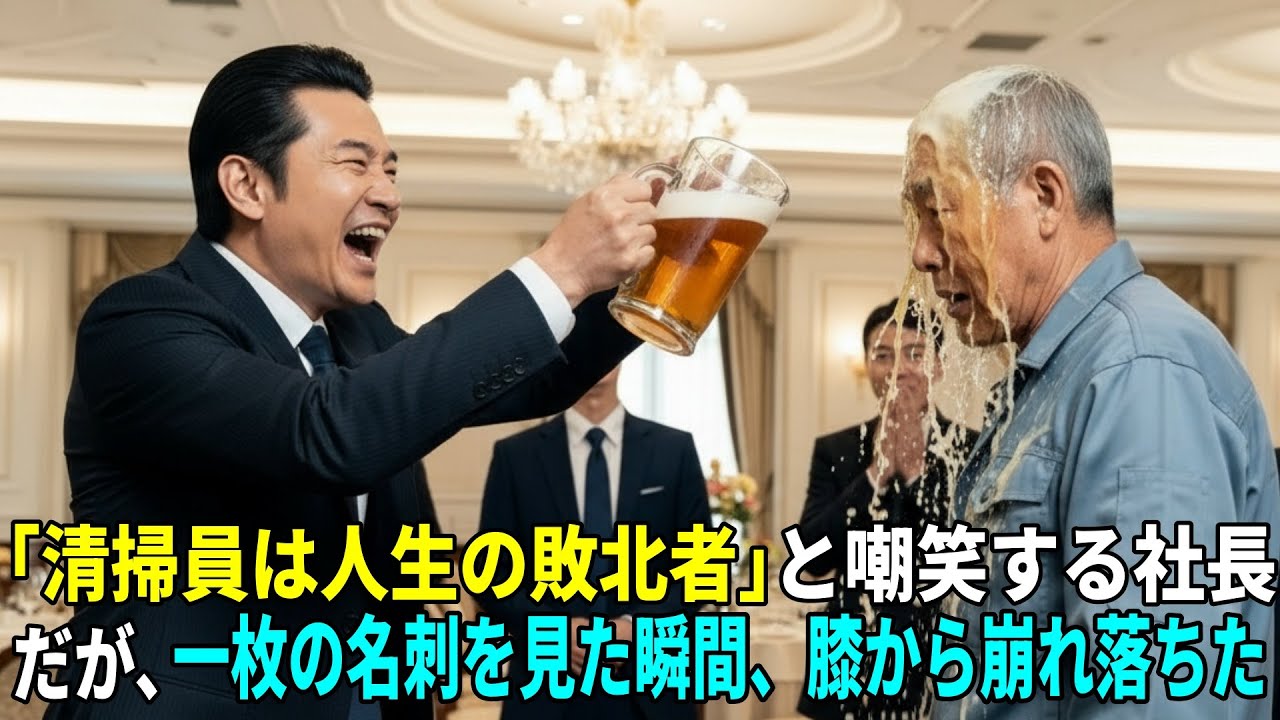 同窓会で作業着姿の男を「人生の敗北者」と嘲笑う社長。だが一枚の名刺を見た瞬間、彼は膝から崩れ落ちた…