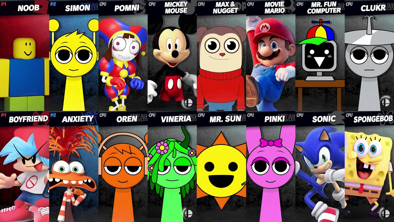 Sonic vs Friday Night Funkin vs SpongeBob | Mario vs Mickey vs Roblox in Super Smash Bros Ultimate