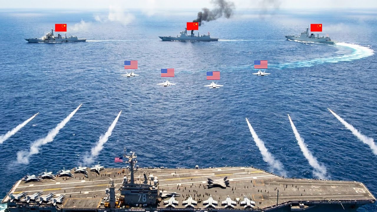 KB40 USS Abraham Lincoln Launches 4 FA-18 Super Hornets - Strike on Chinese Destroyer Group
