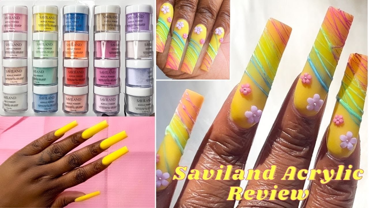 🌸🌻COLORFUL SPRING ACRYLIC NAILS TUTORIAL 🌻🌸 | SAVILAND 20 ACRYLIC POWDER KIT REVIEW