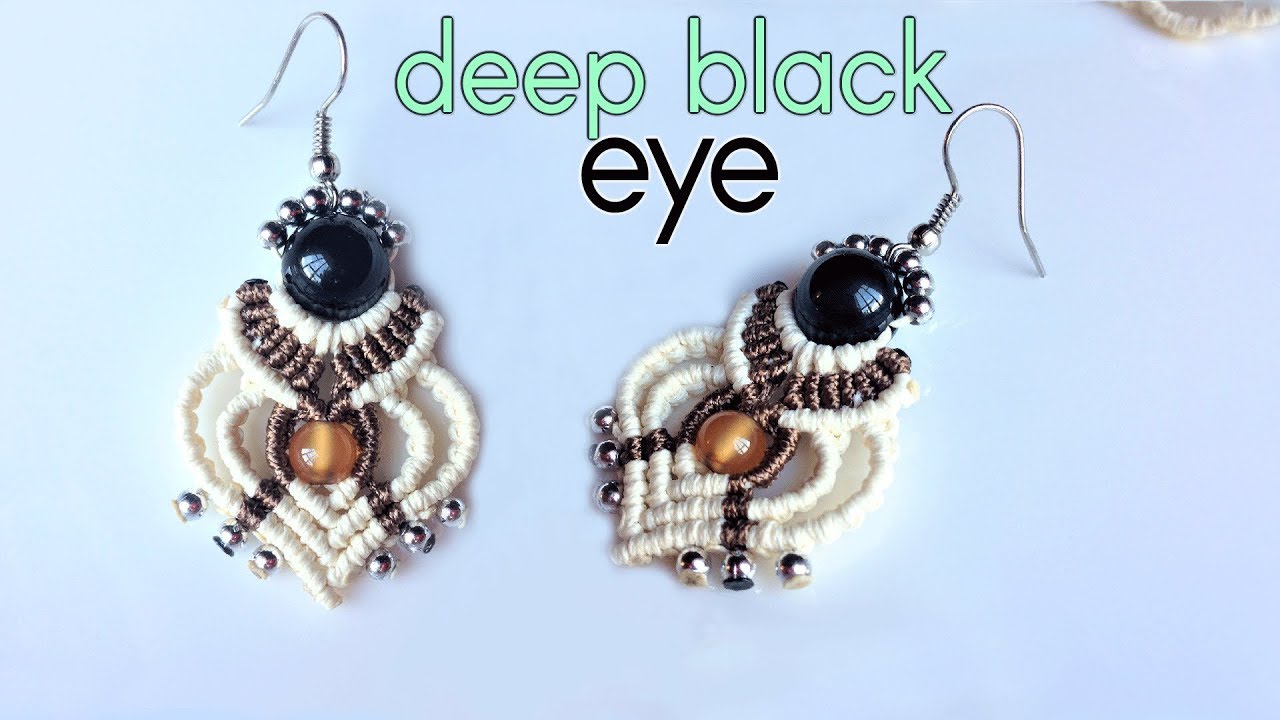 Macrame earring tutorial: The deep black eye - Macrame jewelry set