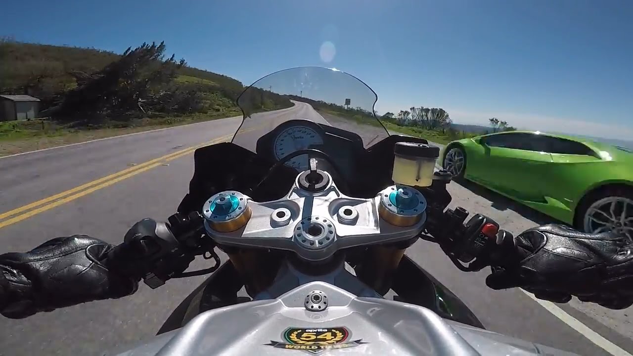 Aprilia Tuono Factory Revving on a Lamborghini Huracan (parked)! LoL! POV Motorcycle VIdeo
