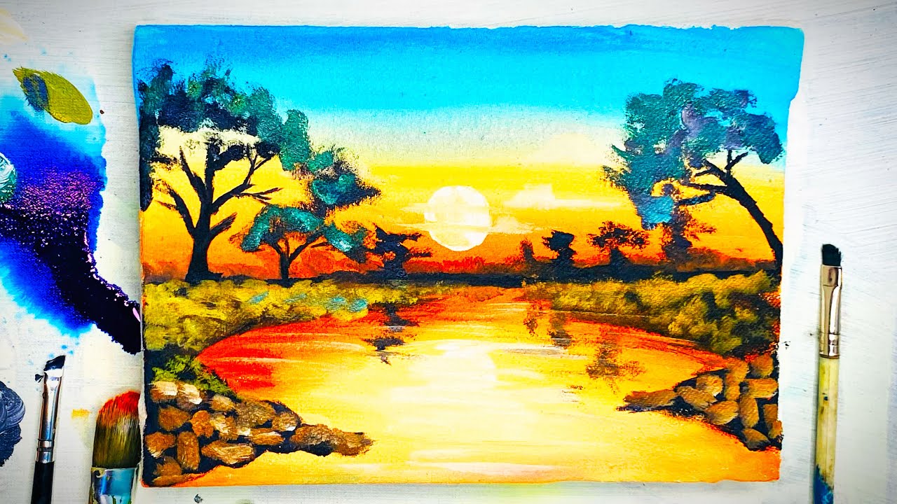 How to Paint a Beautiful Sunset in 4 Minutes! (Easy for Beginners)