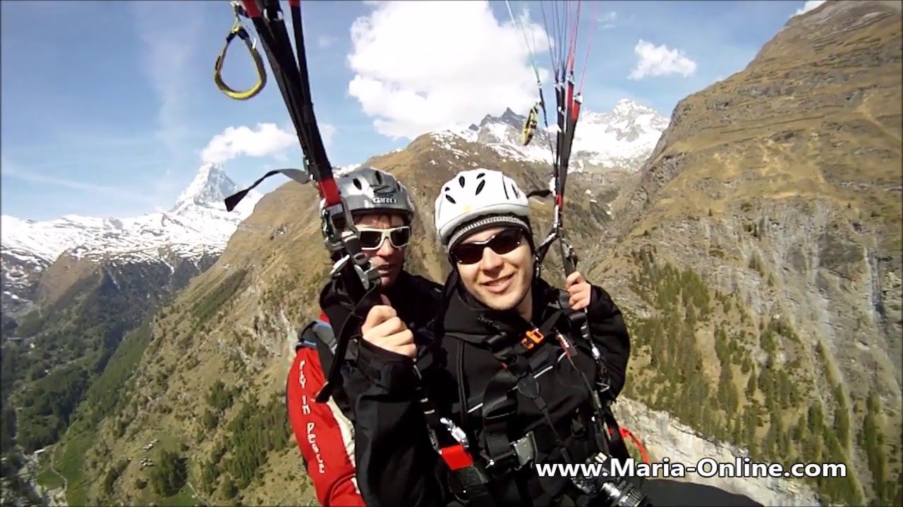 Полет на параплане с  Klein Matterhorn (3820 м), Zermatt, Швейцария