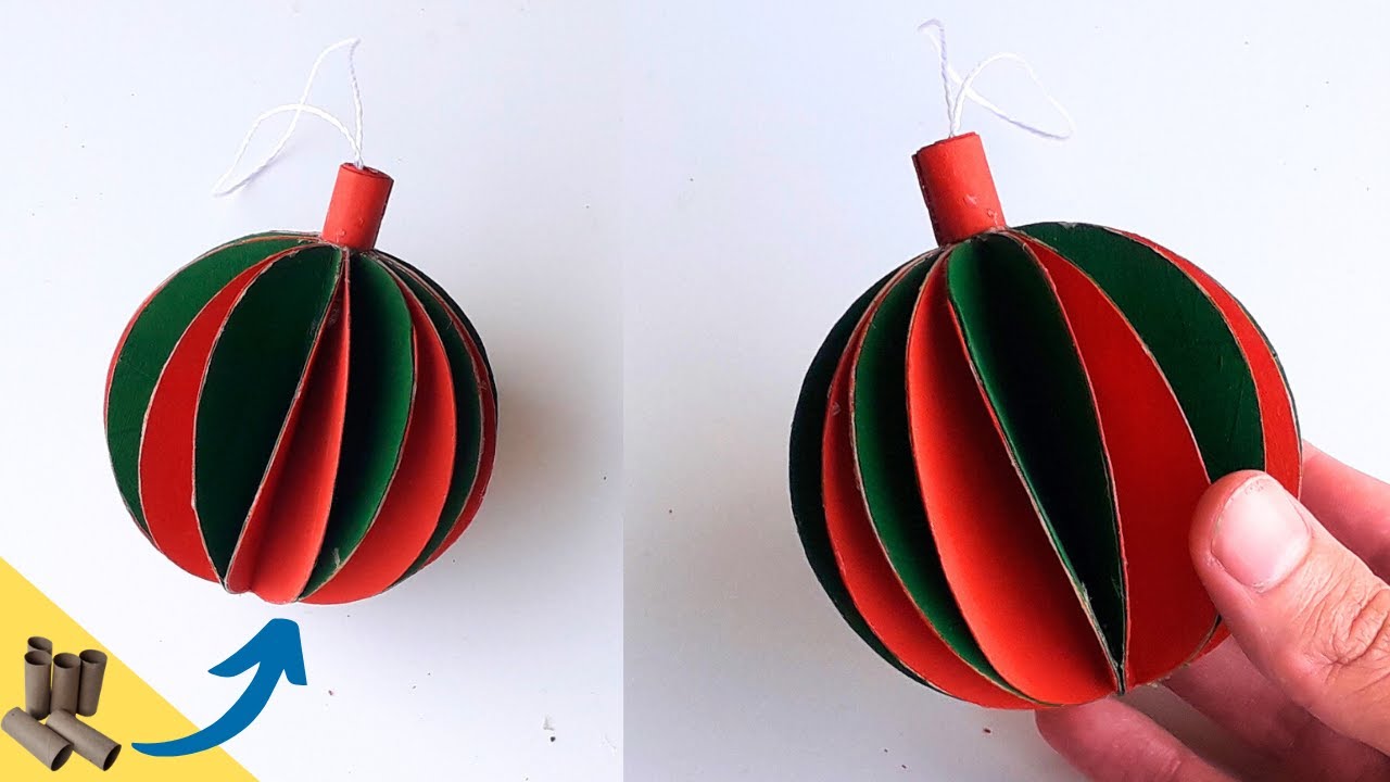 Bola Enfeite de Natal feita com ROLOS de PAPEL HIGIÊNICO