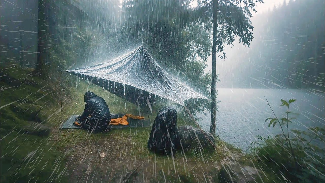 SCARIEST DOWNPOUR NEAR LAKE‼️CAMPING IN HEAVY RAIN 