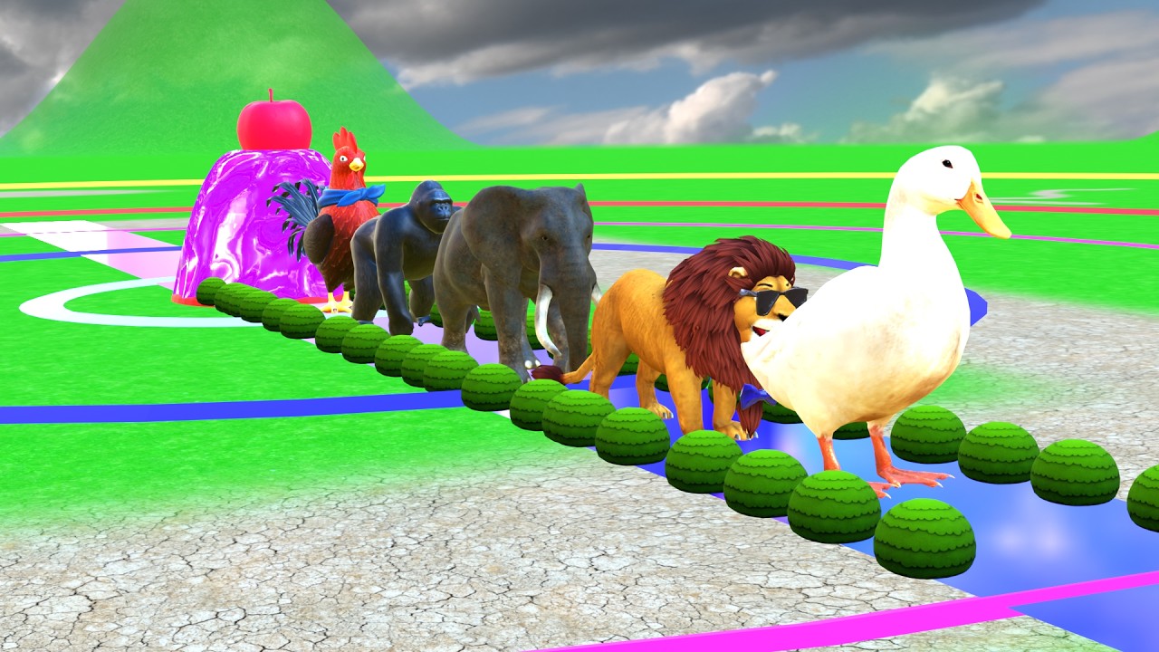 long slide game with elephant gorilla buffalo hippopotamus tiger 3d animals game funny 3d animals
