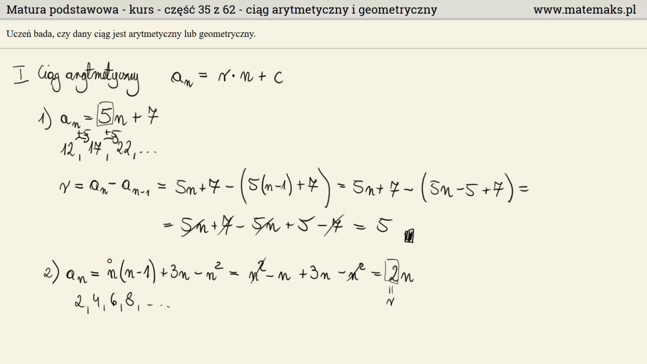 Ciąg arytmetyczny i geometryczny - kurs - część 1