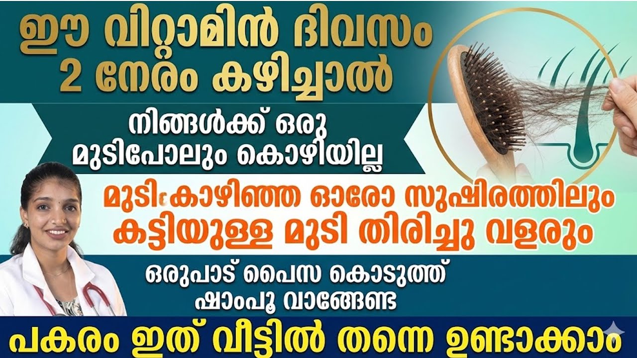 ഈ വിറ്റാമിൻ ദിവസം രണ്ടു നേരം കഴിച്ചാൽ ഒരു മുടി പോലും കൊഴിയില്ല. ഈ ഒരു ഒറ്റമൂലി ചെയ്തു നോക്കു..??