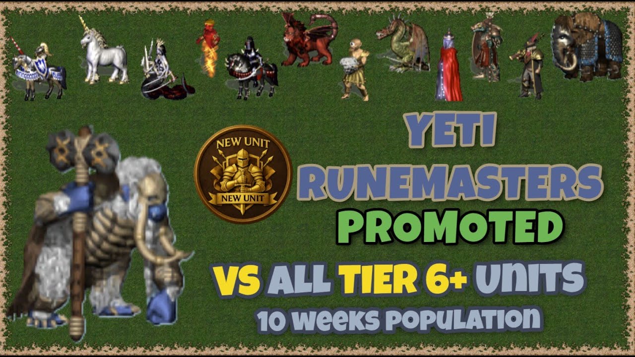 Yeti Runemasters PROMOTED vs all level 6 upgraded units in Heroes 3