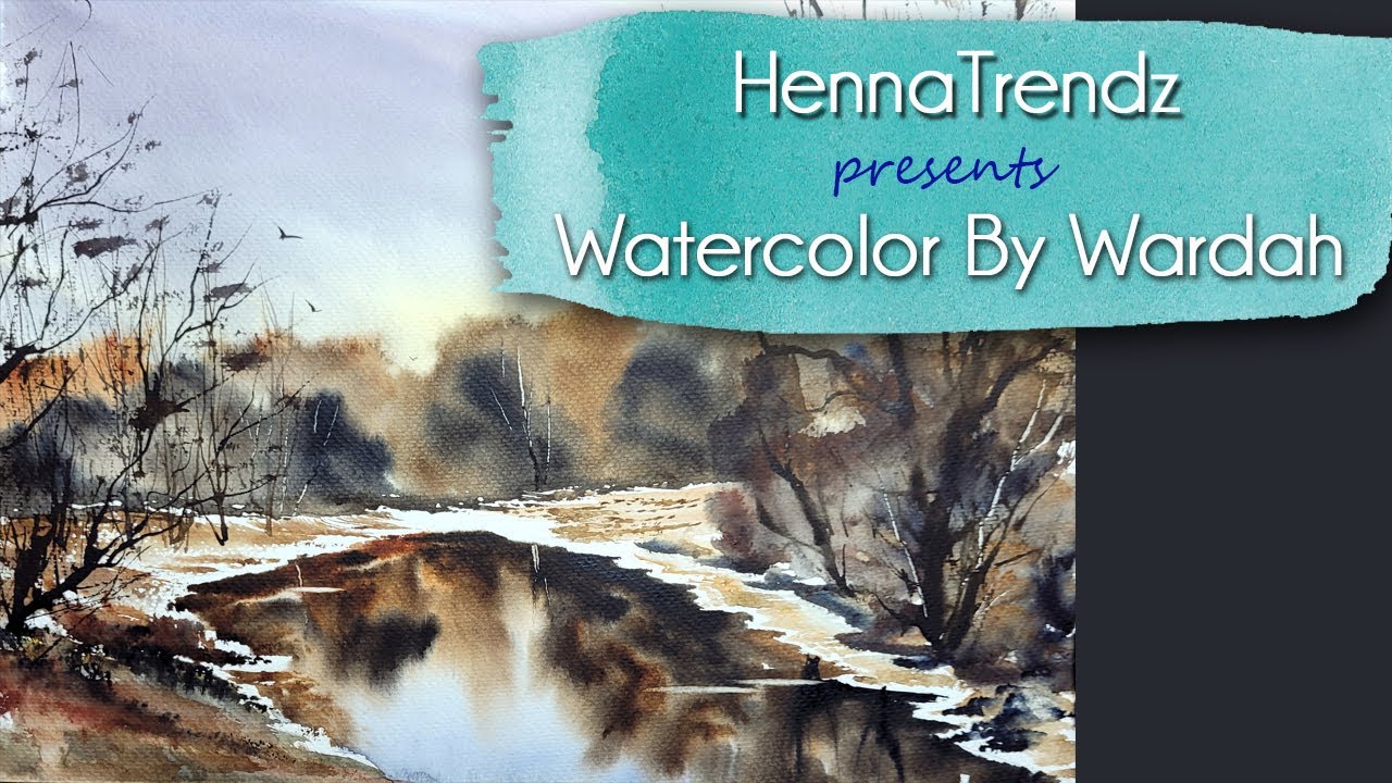 Marshlands Reflections Loose watercolor painting with ha HAKE brush ~Wet in wet technique