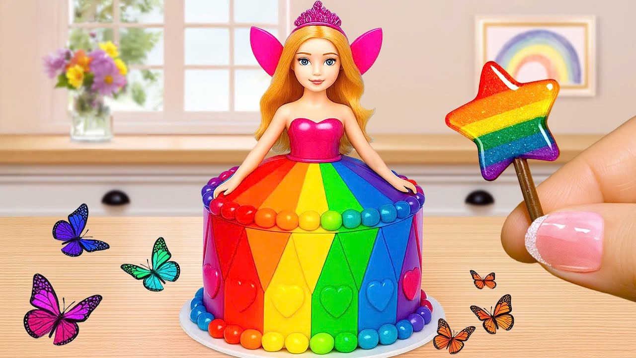How to Make Mini Princess Cake | Amazing Miniature Rainbow Cake Decorating Ideas [4K]