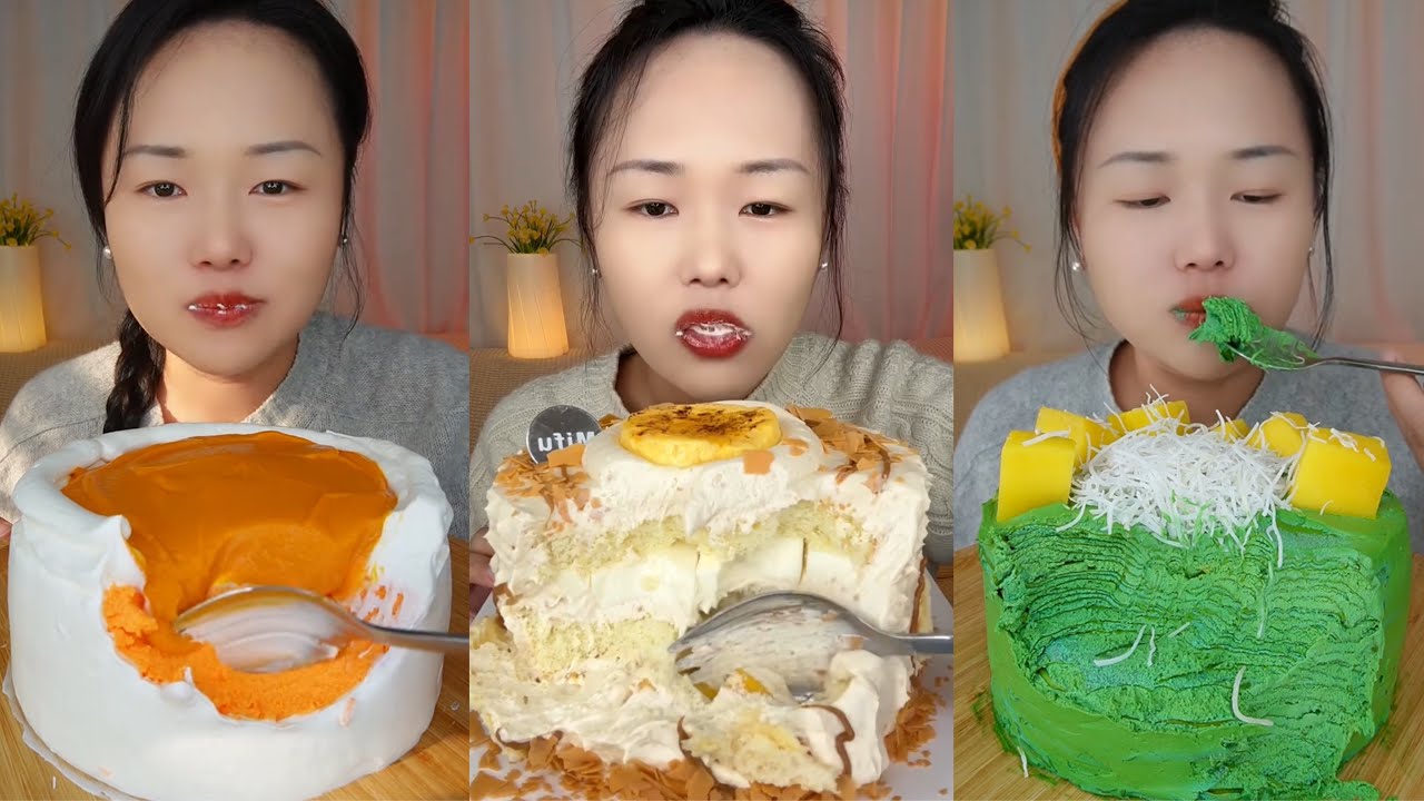 asmr mukbang - whole creamy cake eating