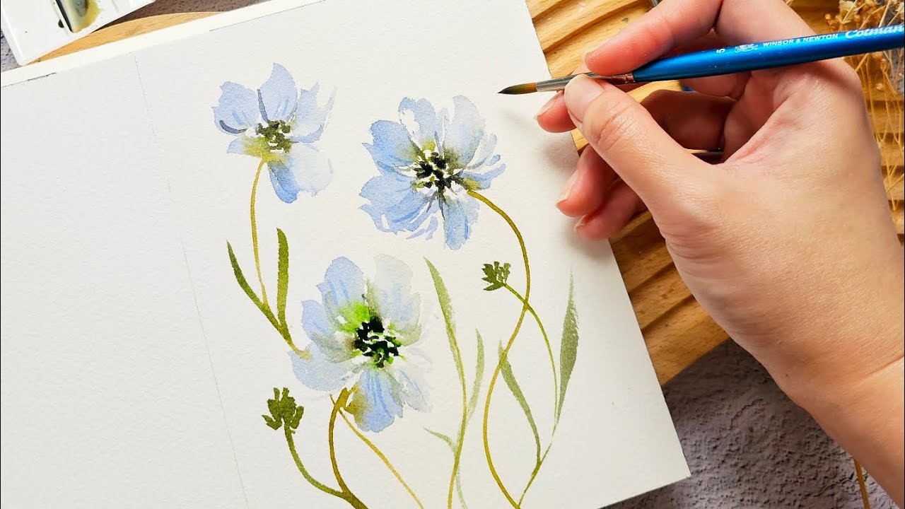 Dusty Blue Watercolor Florals