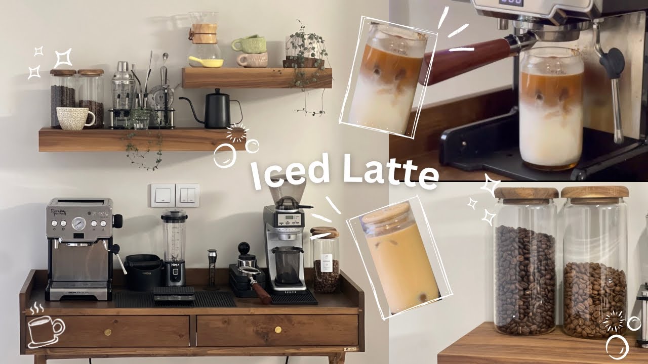 making the perfect iced latte at home | cozy aesthetic coffee corner💗✨
