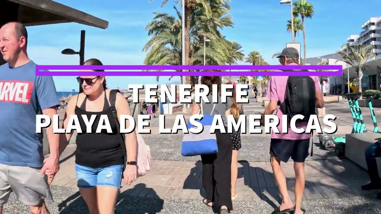 Winter in Tenerife, Spain - Playa de Las Americas - Playa de Troya with Ambient Sound