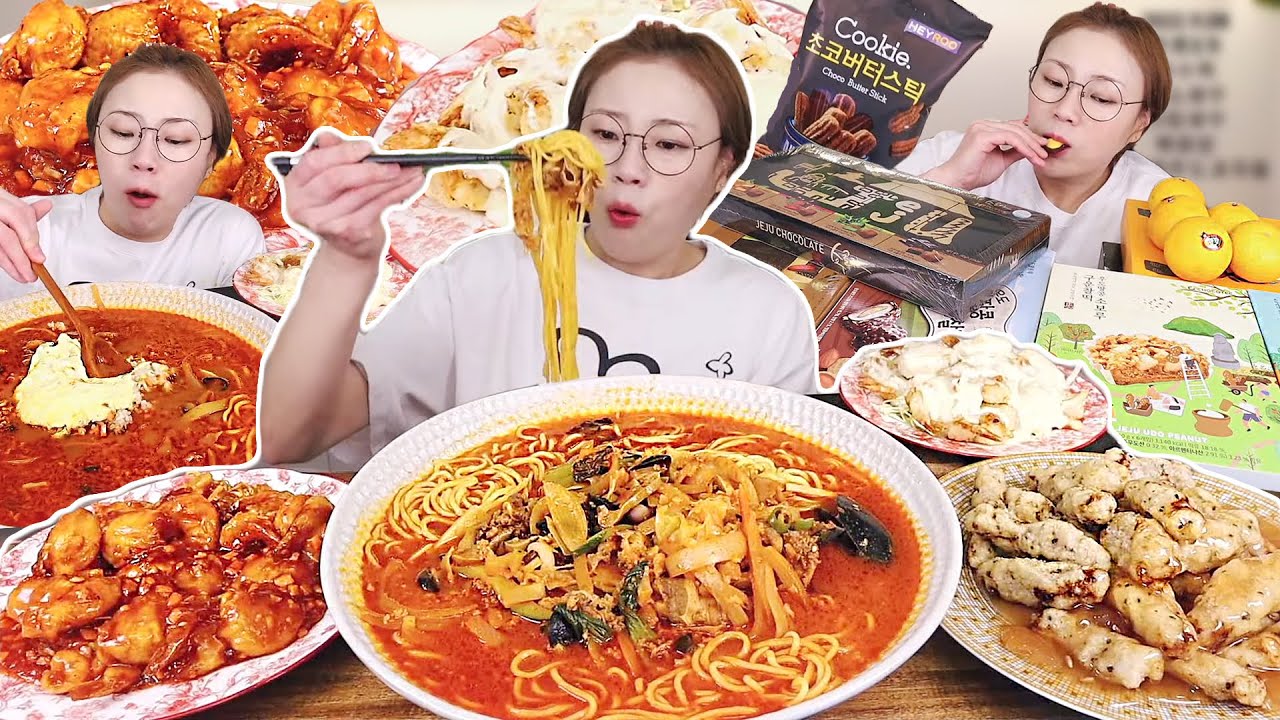 얼큰한 짬뽕 먹고 볶음밥도 말아 먹고 깐쇼새우 크림새우 탕수육 그리고 제주도에서 온 과자까지  20221108/Mukbang, eating show
