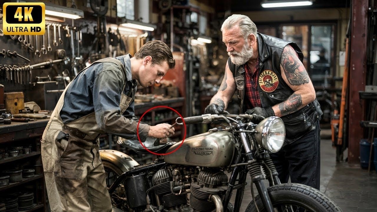 Junger Mechaniker repariert eine Harley kostenlos… Stunden später rollen die Hells Angels zu seiner.