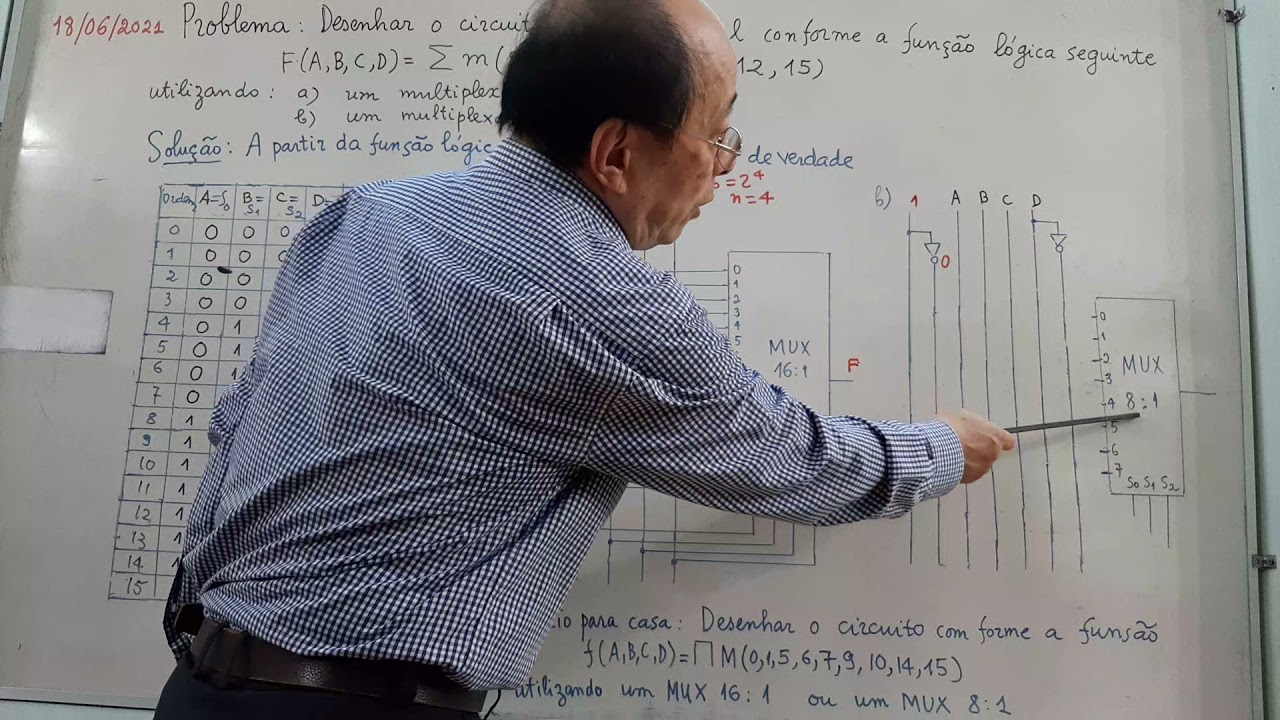 Aula 86 Desenhar o circuito electrónico digital utilizando multiplexador MUX 16:1 ou MUX 8:1