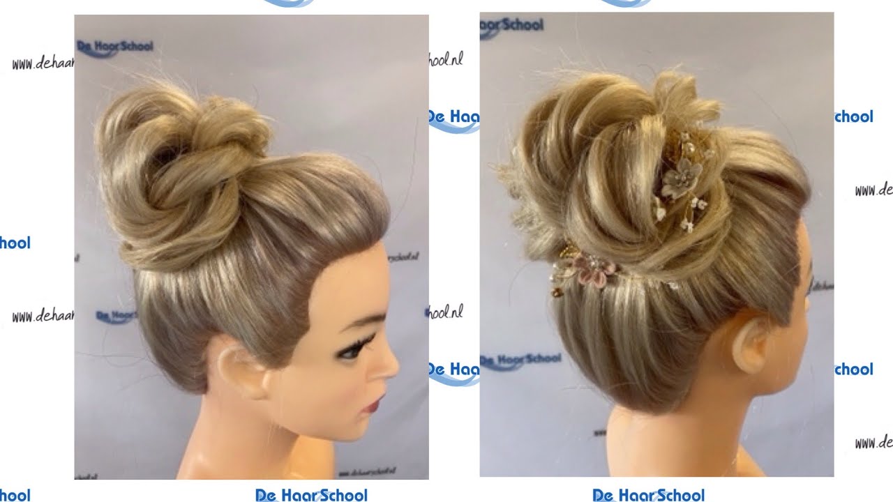 Hoge knot met twisten, high bun with twist