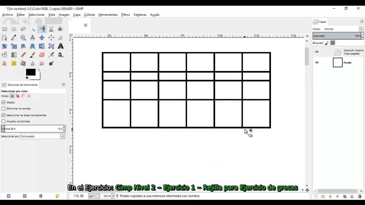 Cuadricula en Gimp con subtitulos