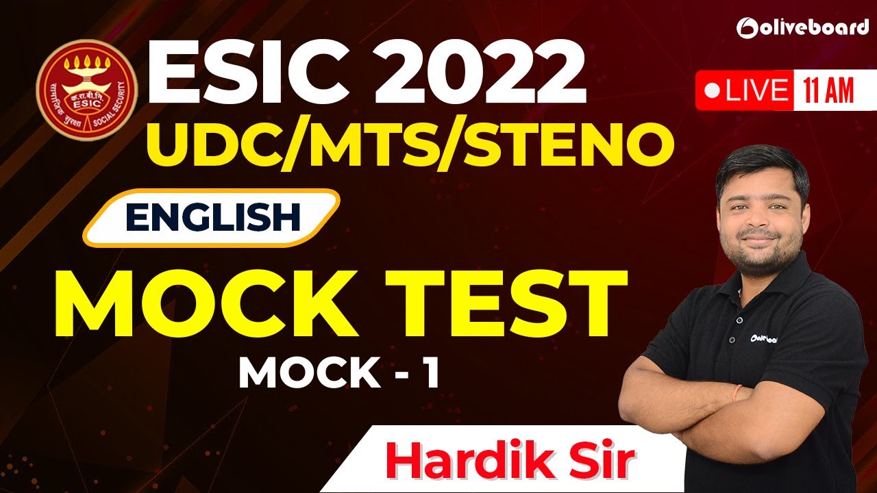 ESIC UDC/MTS/Steno 2022 | English Mock Test | Mock - 1 | Hardik Sir