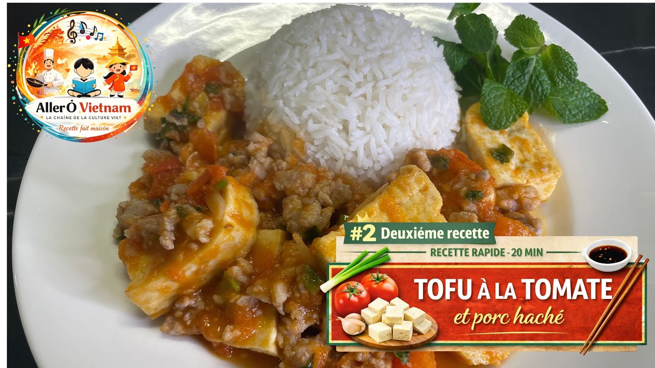 Tofu à la tomate et porc haché  | Recette vietnamienne rapide (20 min)