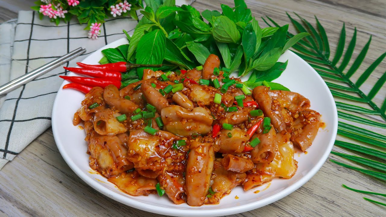 HANGCANCOOK || Cách làm LÒNG HEO CHÁY MẮM TỎI ăn ngon quên lối về