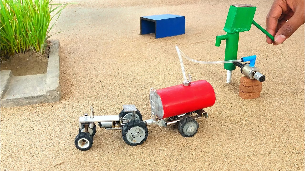 diy tractor mini hand pump water  tanker science project ||