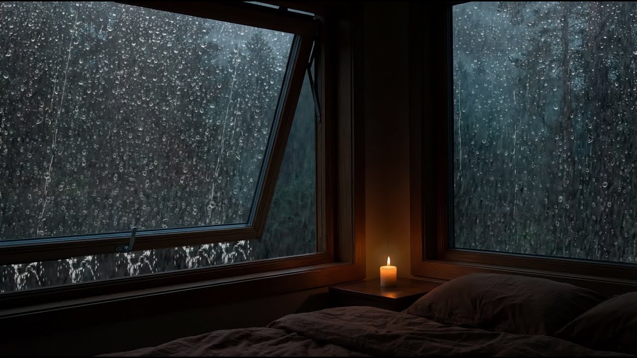Window Heavy Rain and Thunder Sounds for Sleep, Study, and Relaxation Ambience