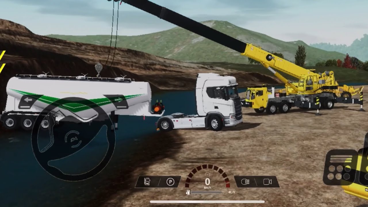 Car truck cement fails needs crane to save.