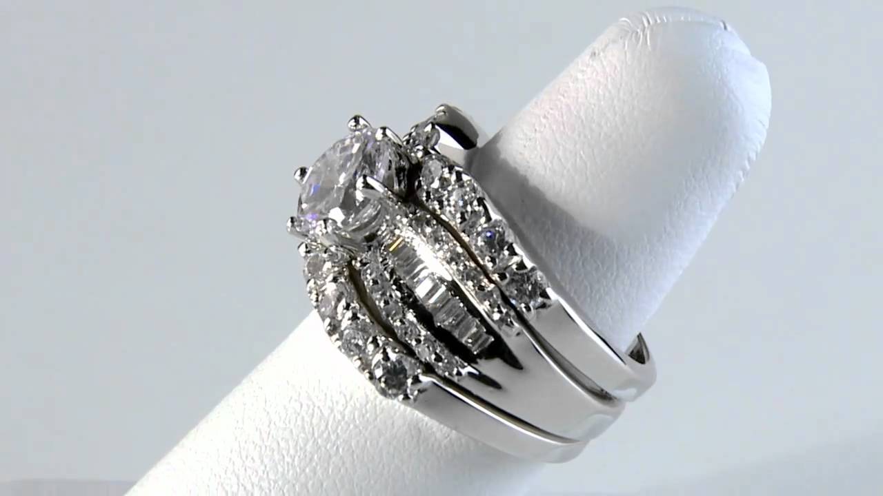 Platinum Over Sterling Cubic Zirconia Wedding Set DiamonUltra CZ by PalmBeach Jewelry