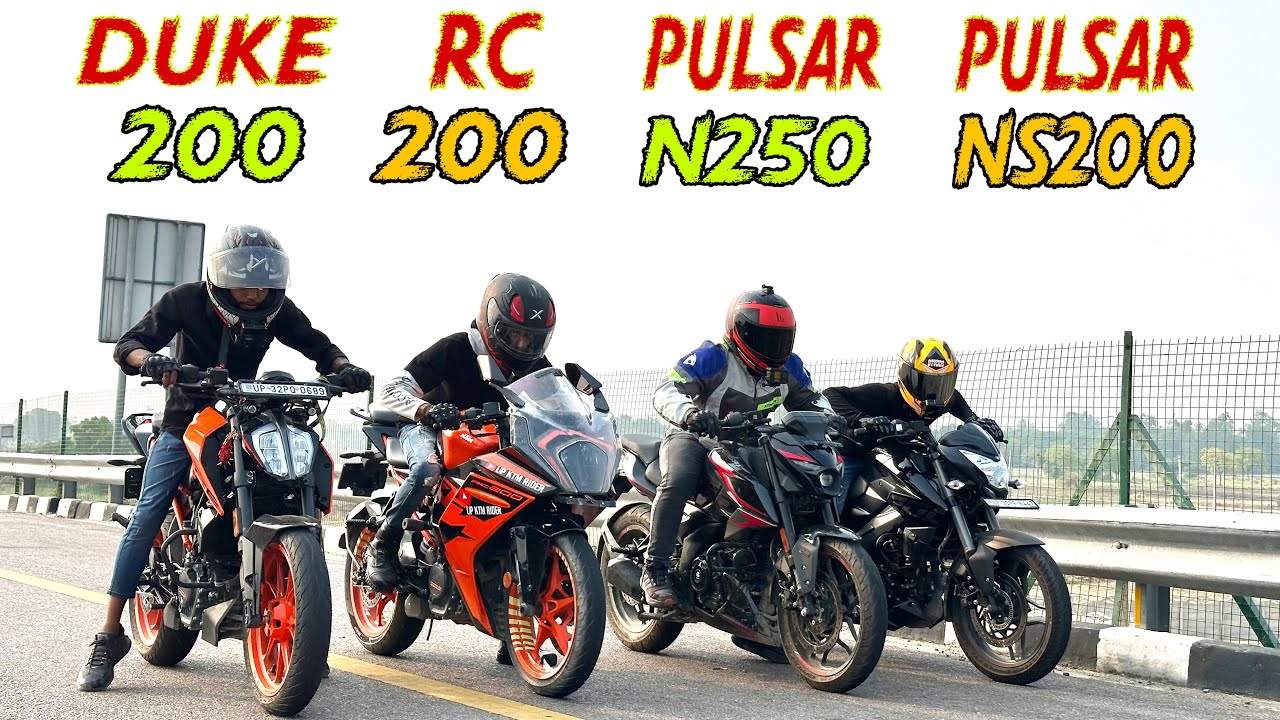 Duke 200 vs RC 200 vs Pulsar N250 vs pulsar NS200 || Drag Race || Quad Battle || Shocking results😲