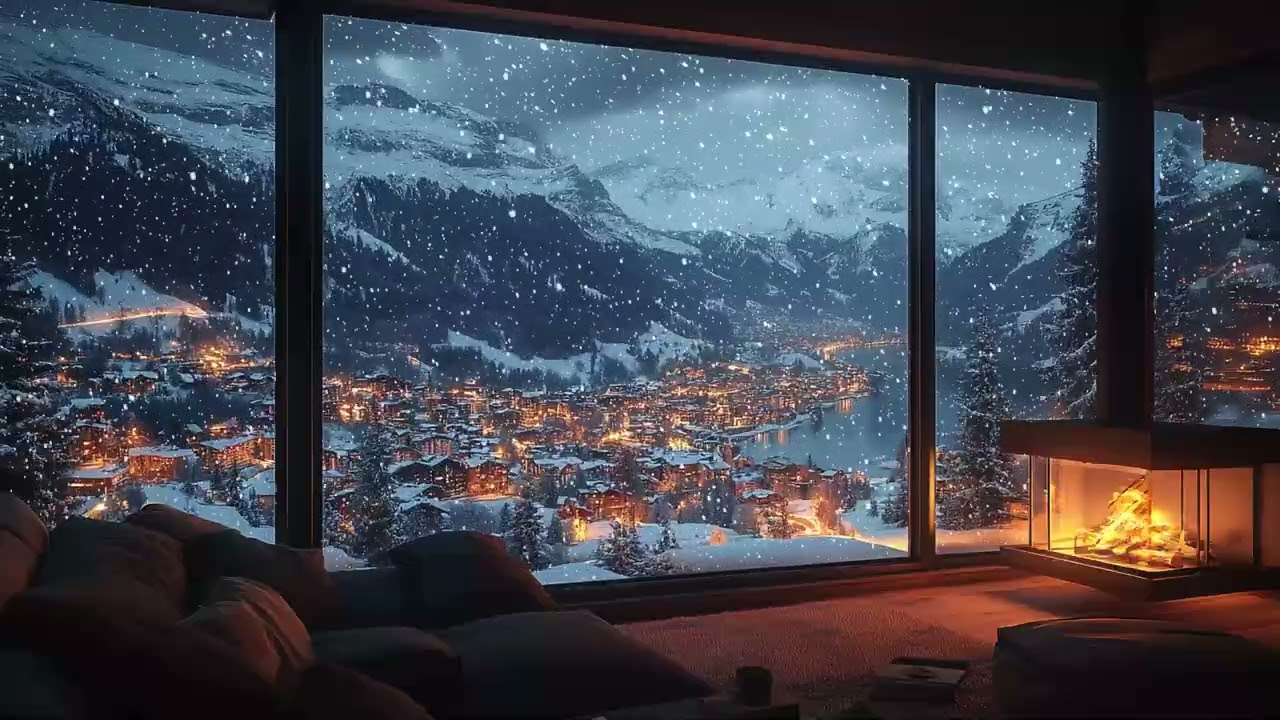 🔥 Quiet Winter Evening at a Frozen Mountain Lake ❄️ Falling Snow Ambience for Sleep