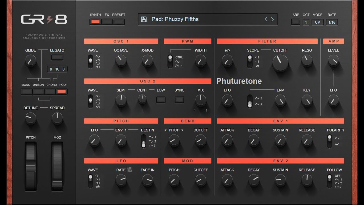GR-8 Free VST / AU analog synthesizer by Phuturetone