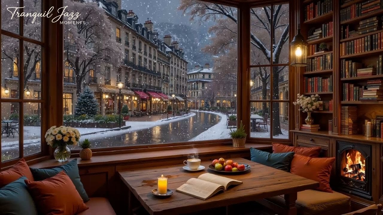 Beautifully Relaxing Jazz Music for January ~ Cozy Jazz Cafe With Cozy Fireplace For Study, Relax