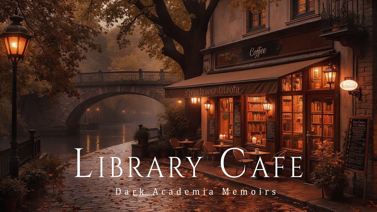 🍂 Whispers of Mist and Rain | Autumn Library Caf&eacute; Ambience with Elegant Dark Academia Piano Music
