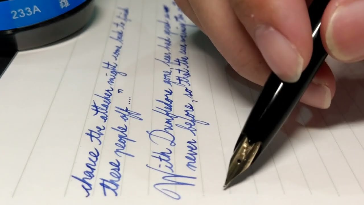 Platinum Pocket Pen Vintage 18k M nib. Hero 233A Blue. Cursive Writing fountain pen. BG music.