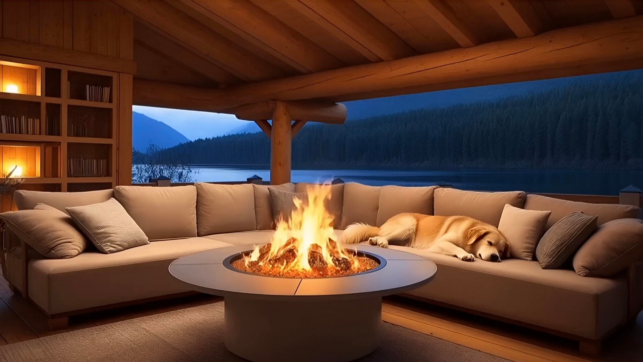🔥Cozy Lakeside Fireplace & Soft Jazz Piano Night Relaxing Fire Sounds for Sleep, Study Stress Relief