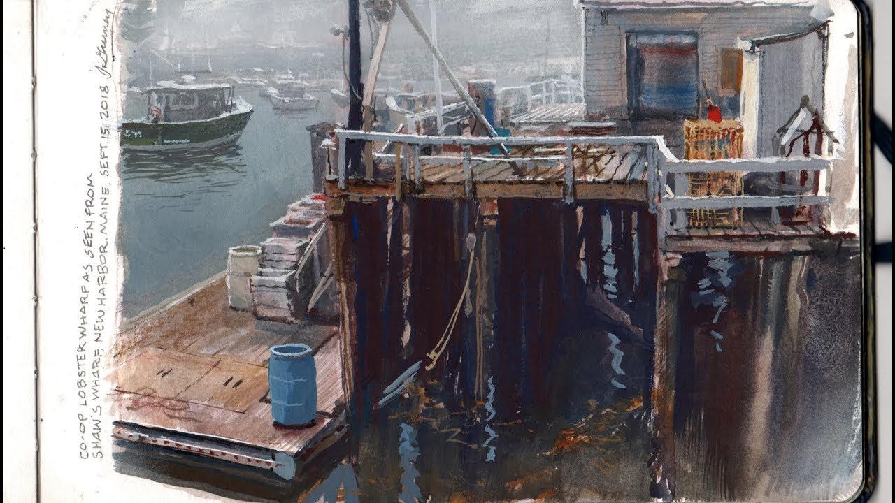 Lobster Wharf, Painted in Gouache