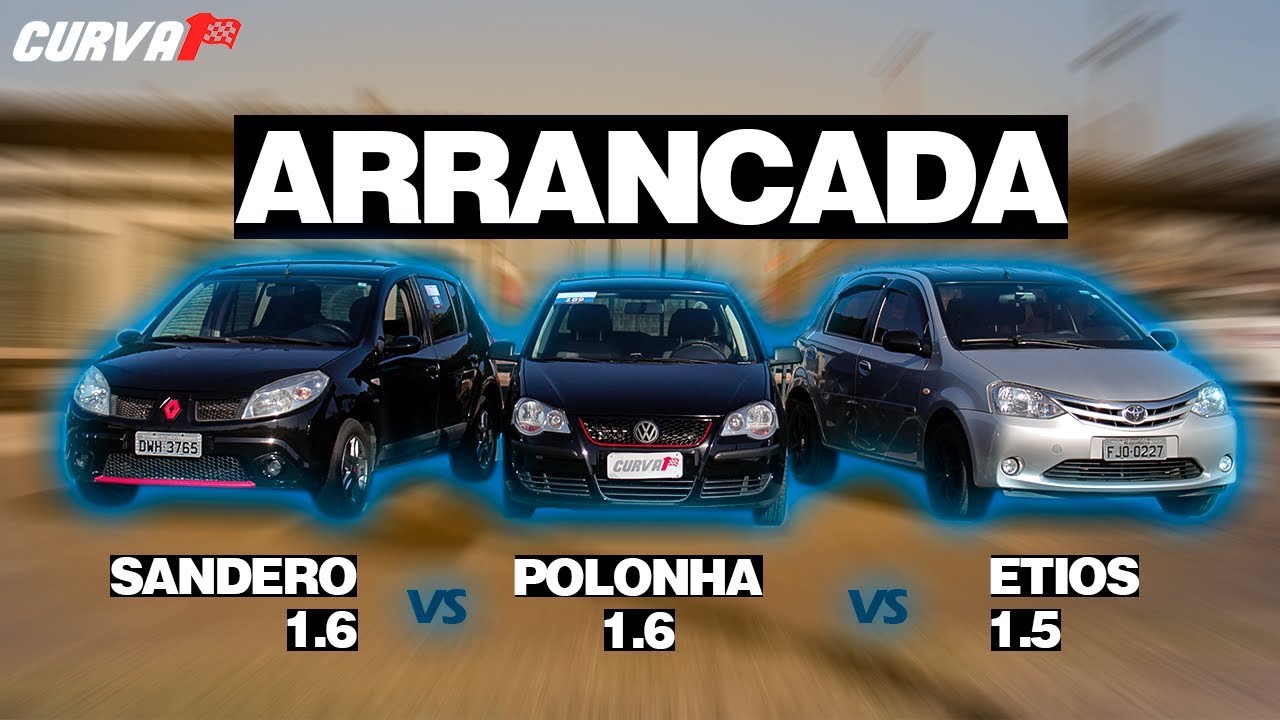 ARRANCADA DE 3 CARROS POLO 1.6 VS SANDERO 1.6 VS ETIOS 1.5