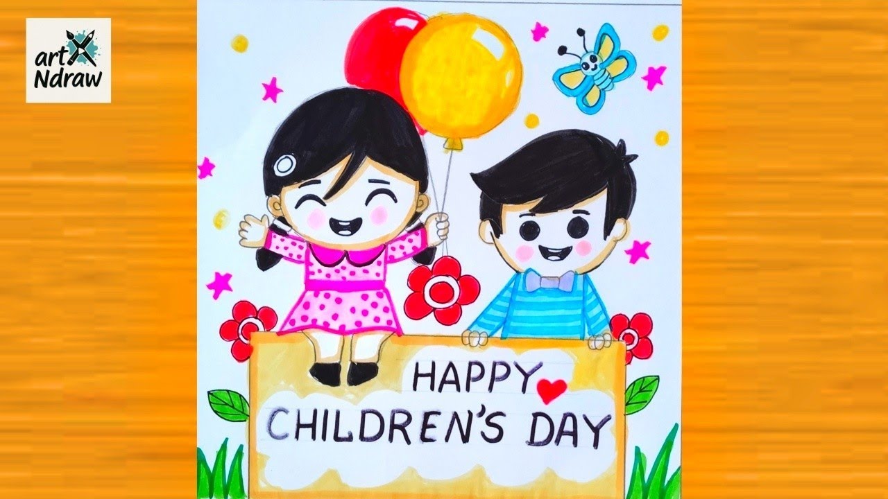  Children’s Day Drawing | Easy & Beautiful Poster for School Kids | Happy Children's Day Chart