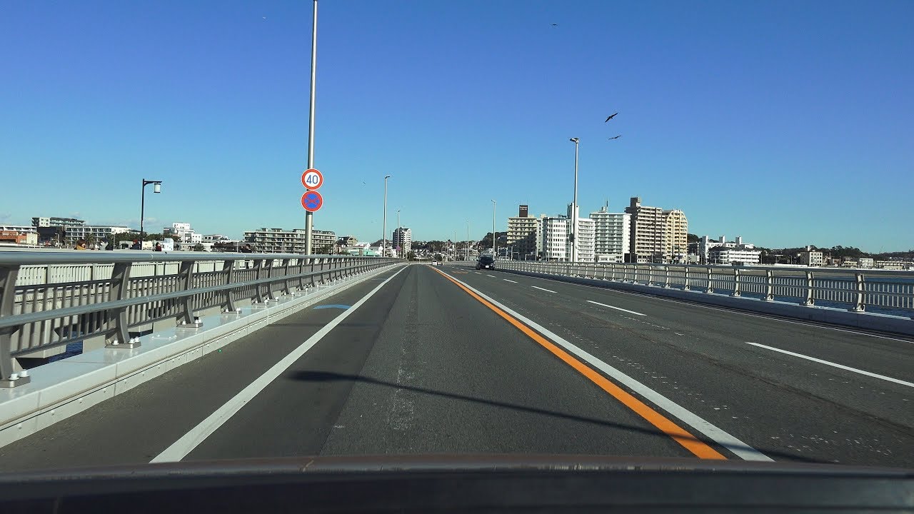 4K　神奈川県藤沢市・江ノ島～藤沢駅～藤沢ICを車で走行　国道467号→1号