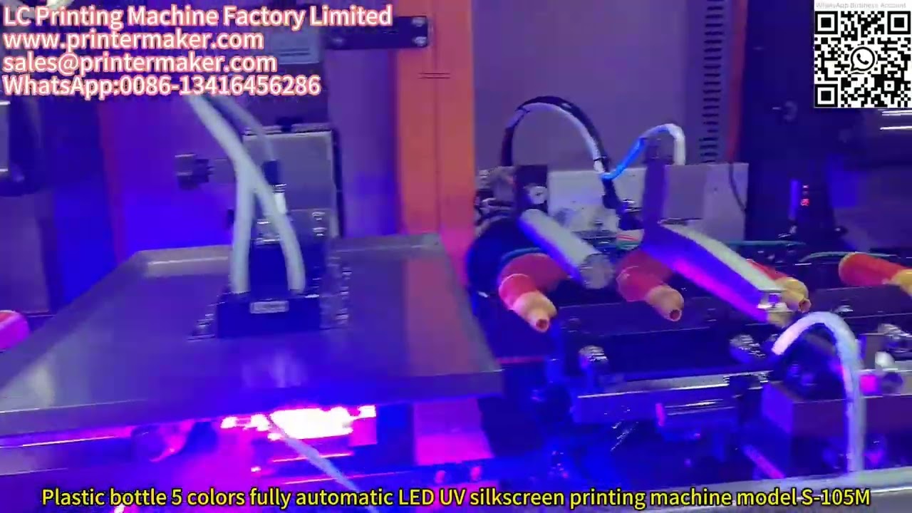 Plastic bottle 5 colors fully automatic LED UV silkscreen printing machine model S-105M