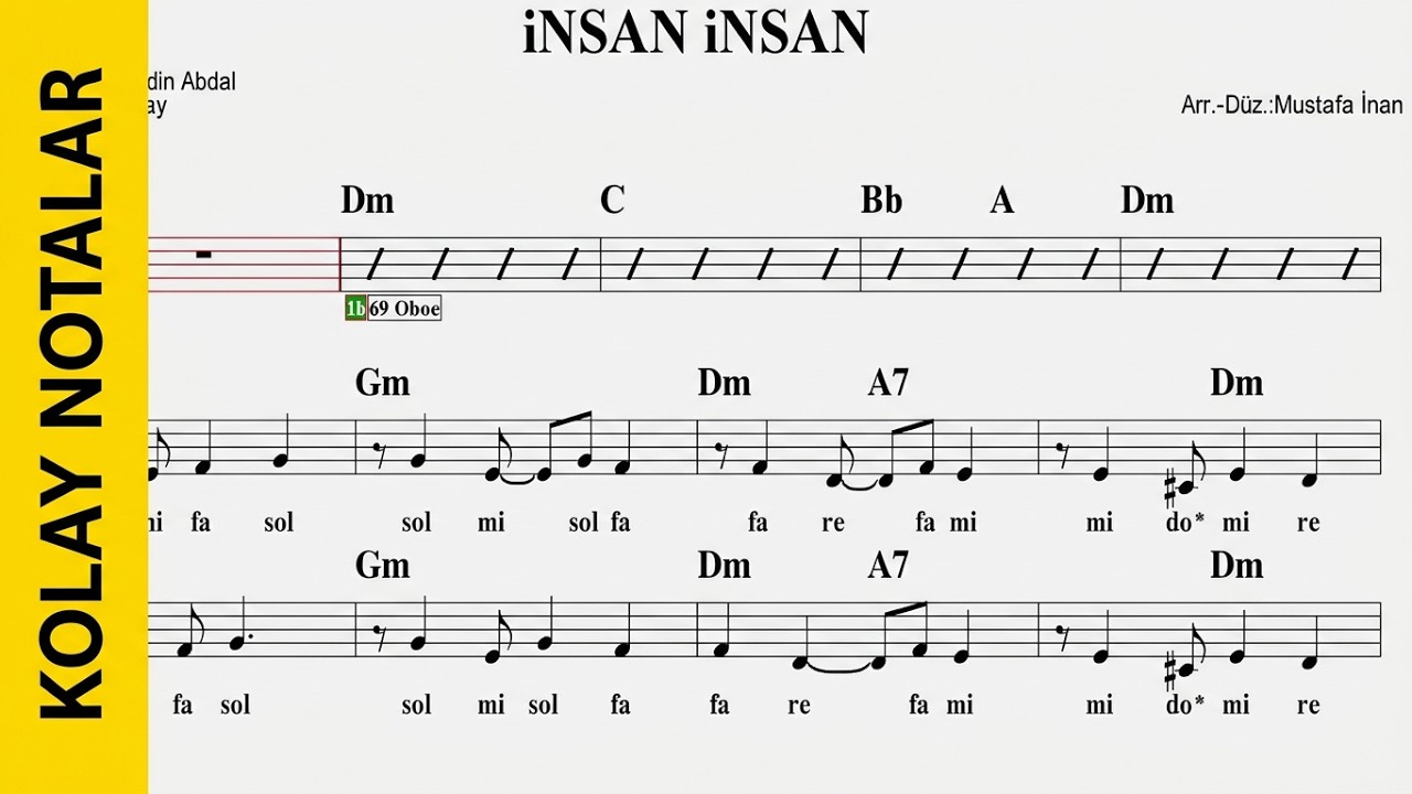 İNSAN İNSAN--Dm--:Guitar,Keyboard,Violin,Ney,Flute,Melodica,Oboe,Ukulele,Recorder.