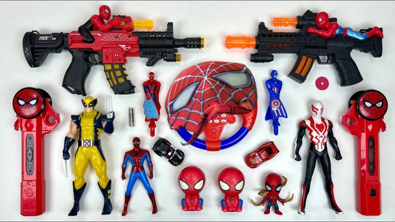 Unboxing mystery toy box, spider-man , light machine gun, sniper rifle, nerf gun, toy car