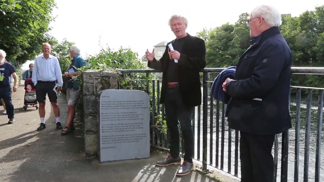 Galway Poetry Trail: The unveiling of 'Vortex' by Gerard Reidy on Galway's River Walk