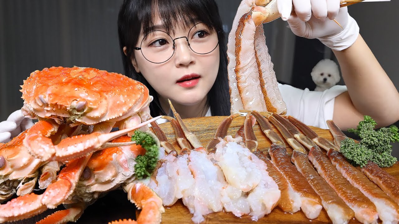 Сырой снежный краб и снежный краб на пару🦀Mukbang ASMR