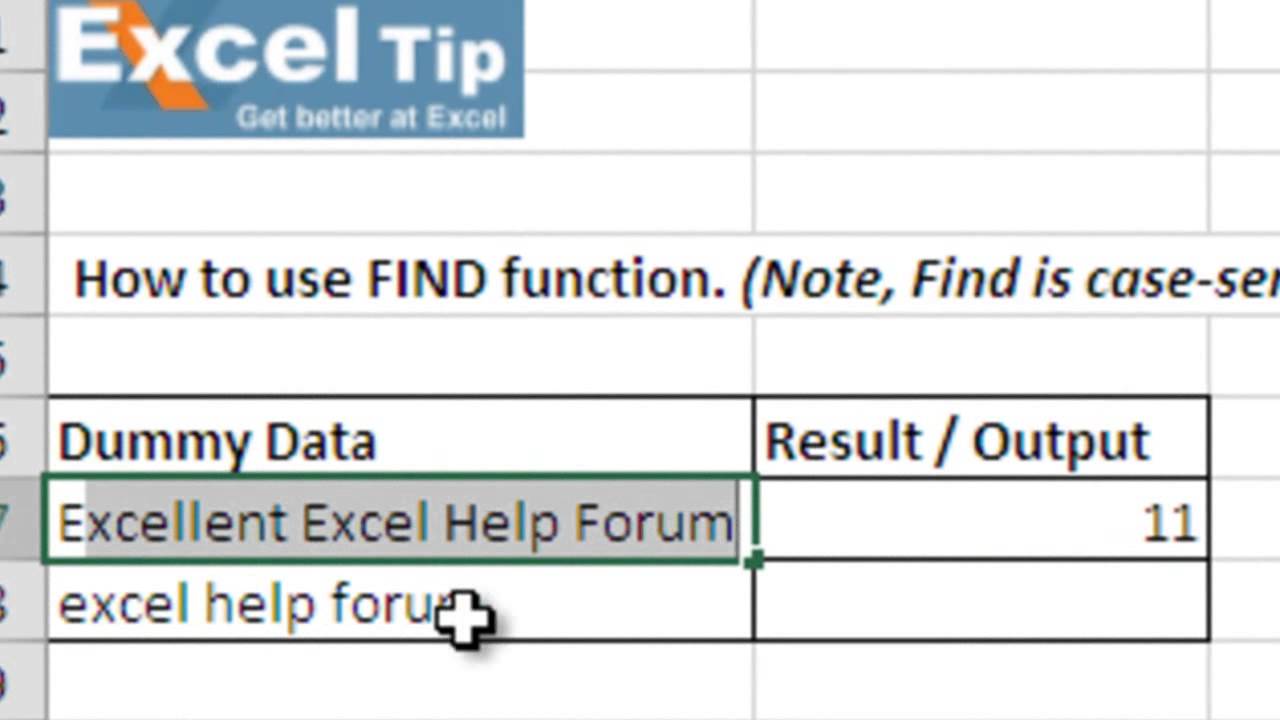 How to use the FIND function in Excel