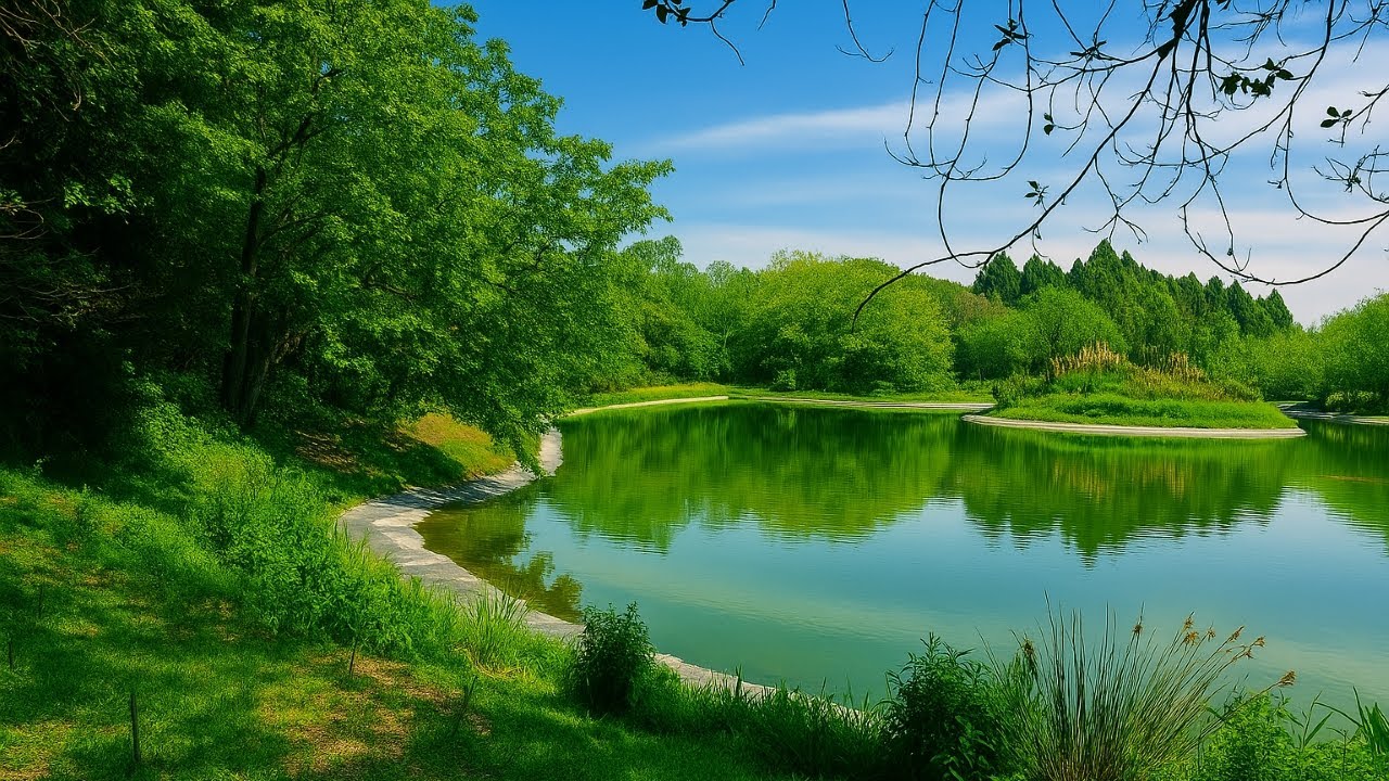 🌲 Walking in the Woods - Lake Ambience - Peaceful Waterfall & River Ambience 🌲